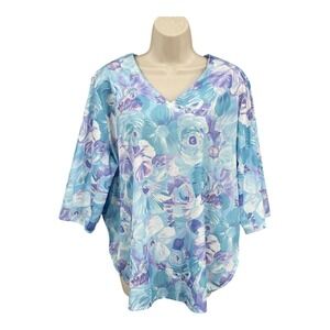 Vintage 90s Top Women Retro Pastel Feminine Floral Oversized Blouse USA Size L
